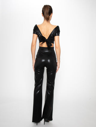 Off The Shoulder Faux Leather Jumpsuit