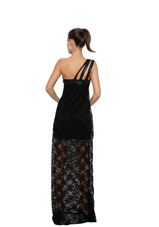 Maxi Lace One-Shoulder Dress with Mini