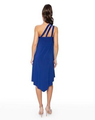 One Shoulder Flowy Ring Dress (Blue)