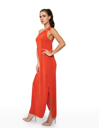 One Shoulder Ring Maxi Dress (Blood Orange)
