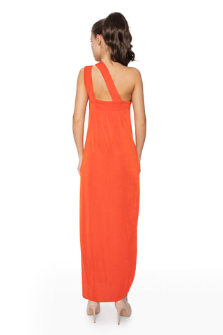 One Shoulder Ring Maxi Dress (Blood Orange)
