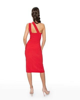 One Shoulder Ring Dress with Slit (Red)