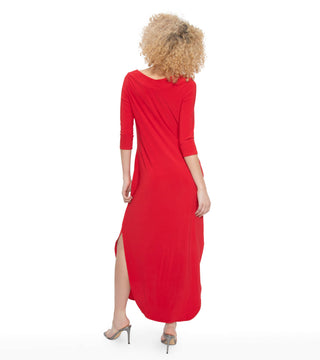 Long Sleeve Maxi Dress with Slit (Red)