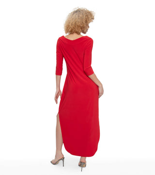 Long Sleeve Maxi Dress with Slit (Red)