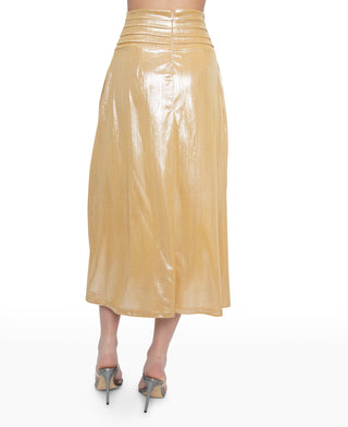 High Waisted Shiny Maxi Skirt (Gold)