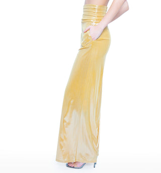 Ruched High Waisted Wide Leg Pant (Gold)