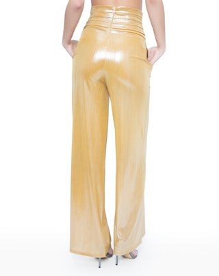 Ruched High Waisted Wide Leg Pant (Gold)