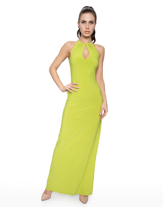 Keyhole Maxi Dress with Slit (Chartreuse)
