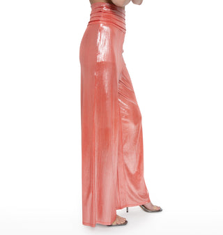 Ruched High Waisted Wide Leg Pant (Coral)