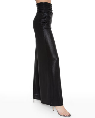 Ruched High Waisted Wide Leg Pant (Black)