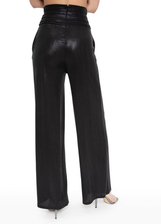 Ruched High Waisted Wide Leg Pant (Black)