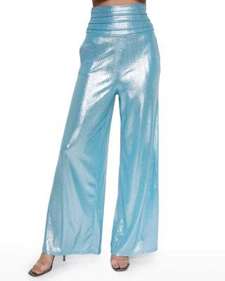 Ruched High Waisted Wide Leg Pant (Crystal Blue)