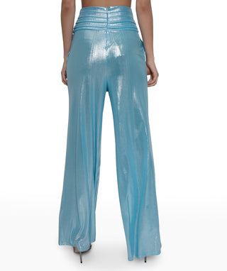 Ruched High Waisted Wide Leg Pant (Crystal Blue)